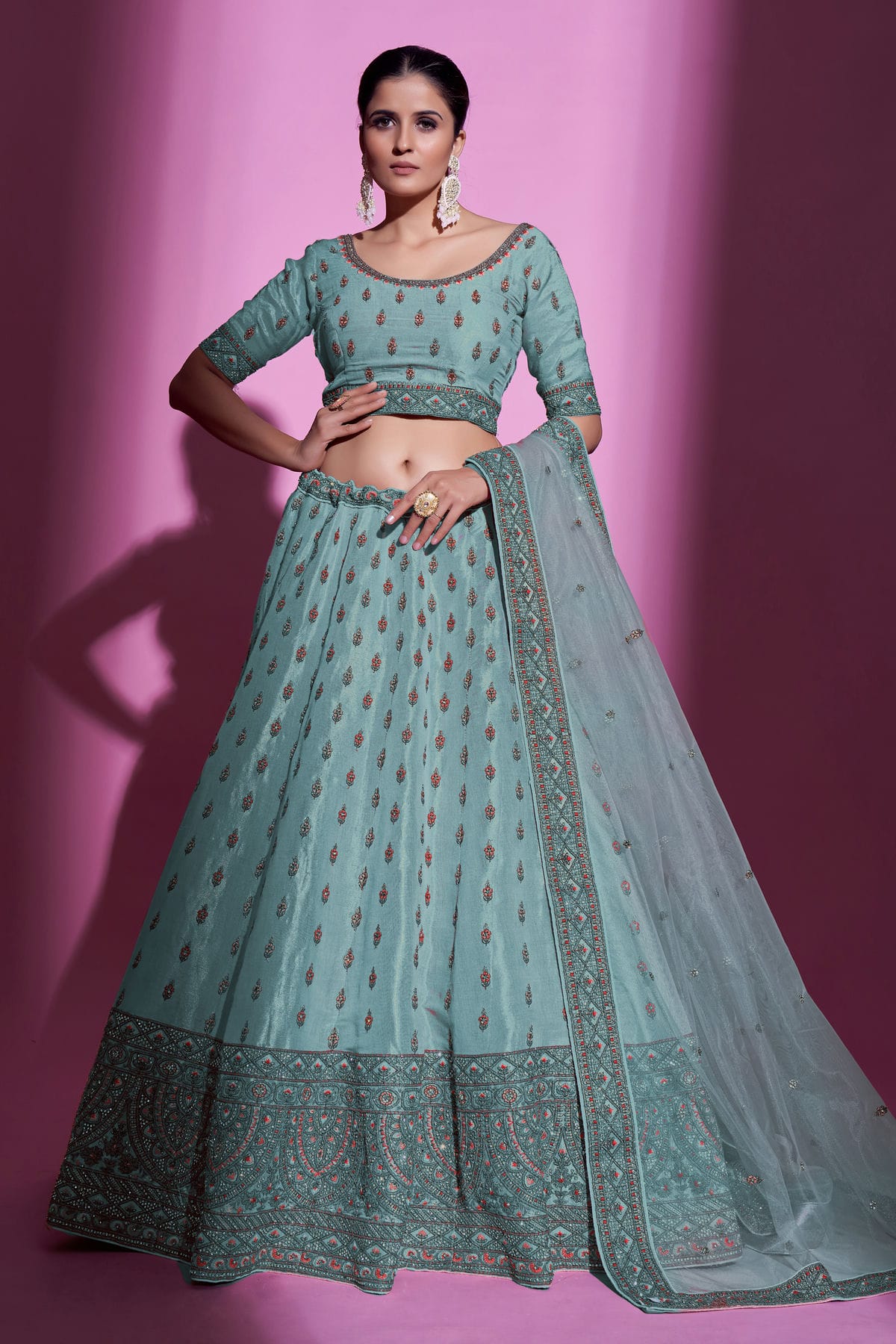 Rama Green Colour Embroidery Gota Silk Lehenga Choli