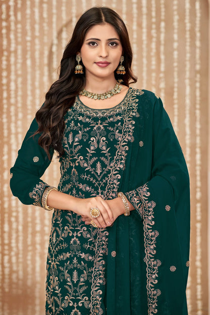 Rama Green Colour Faux Georgette Pant Style Suit