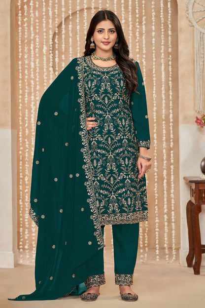 Rama Green Colour Faux Georgette Pant Style Suit