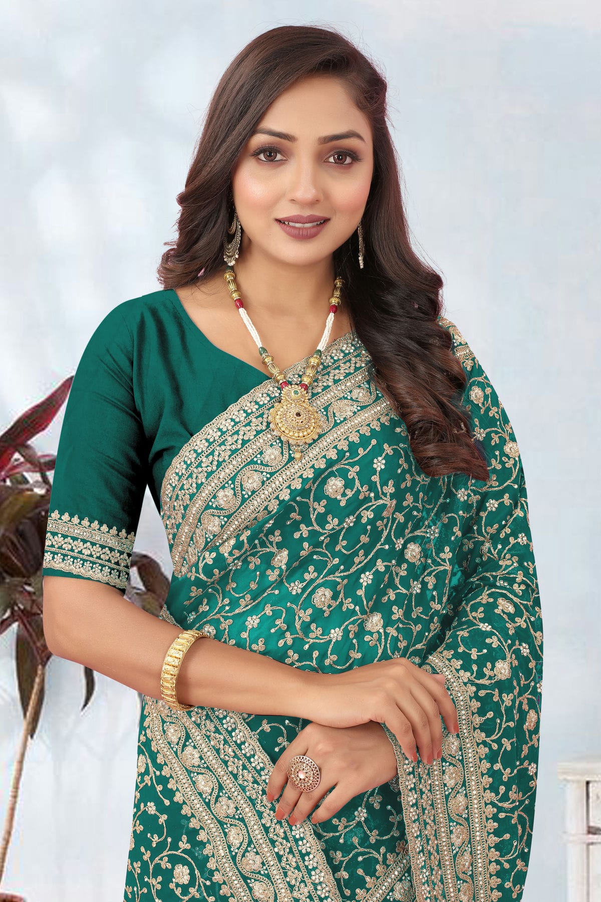 Rama Green Colour Georgette Designer Saree VSLC1121718