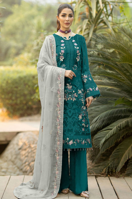 Rama Green Colour Georgette Semi Stitched Pakistani Suit