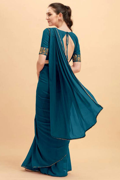 Rama Green Colour Georgette Solid Saree