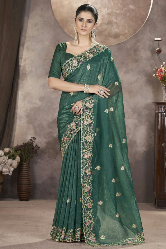 Rama-Green-Colour-Gold-Crunchy-Designer-Saree-VSSD1112574