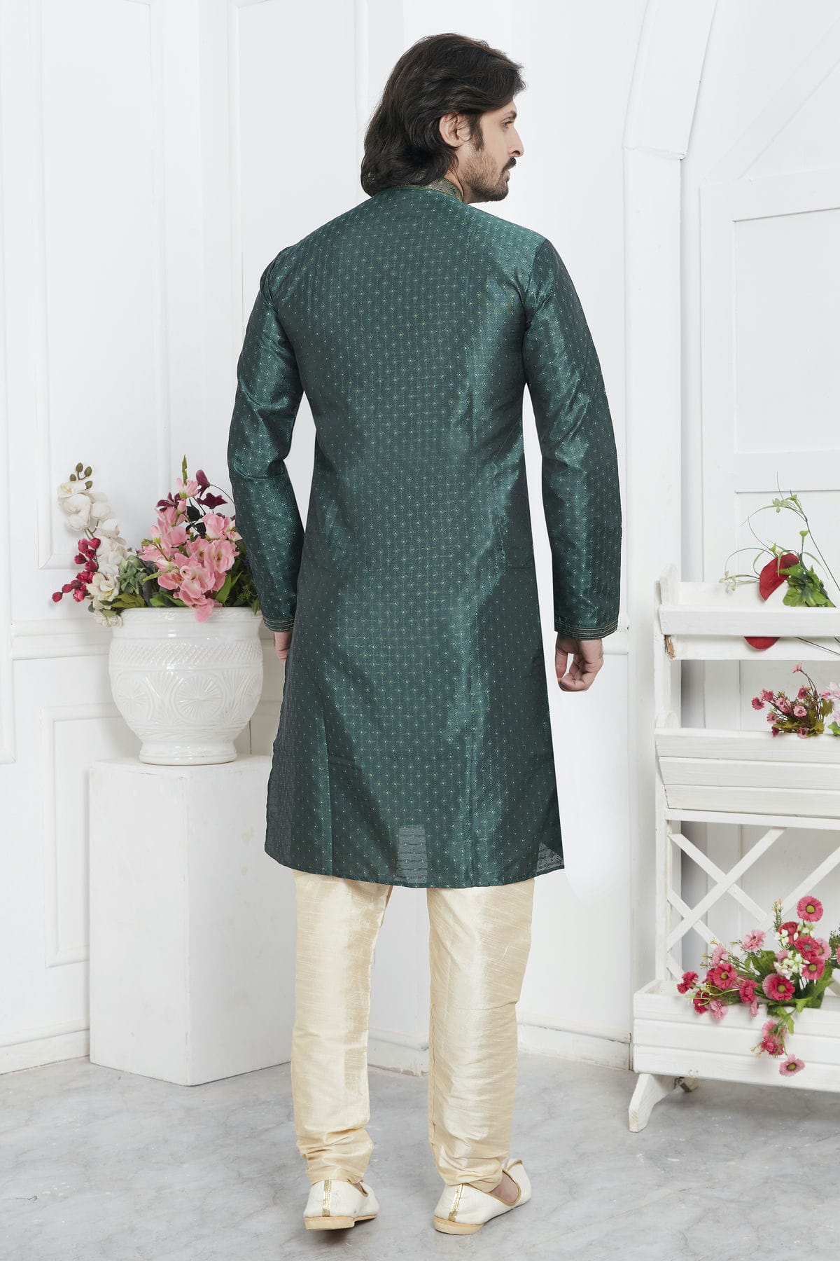 Rama Green Colour Jacquard Silk Brocade Kurta Pajama VSKP1230218