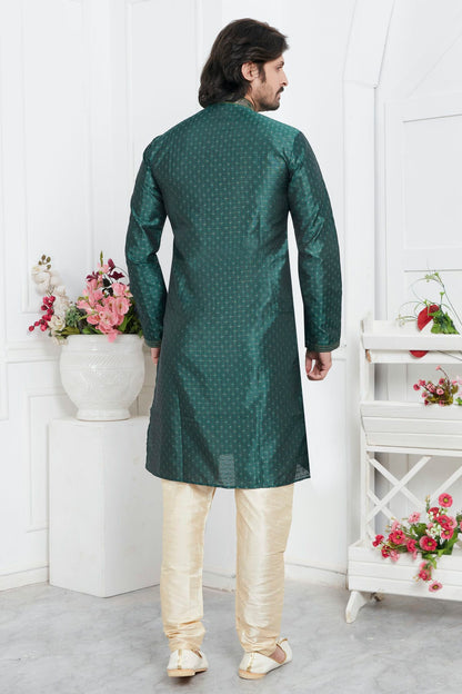 Rama Green Colour Jacquard Silk Brocade Kurta Pajama VSKP1230218