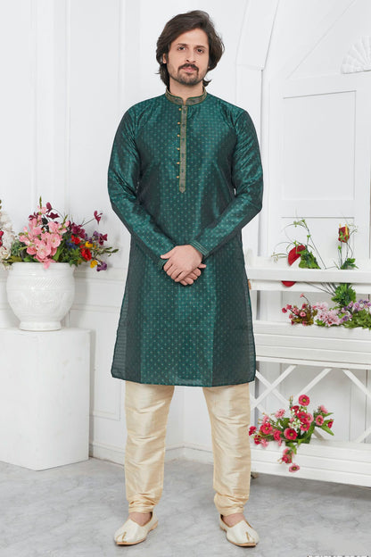 Rama Green Colour Jacquard Silk Brocade Kurta Pajama