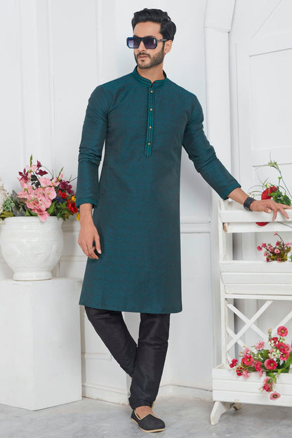 Rama Green Colour Jacquard Silk Brocade Kurta Pajama VSKP1230222