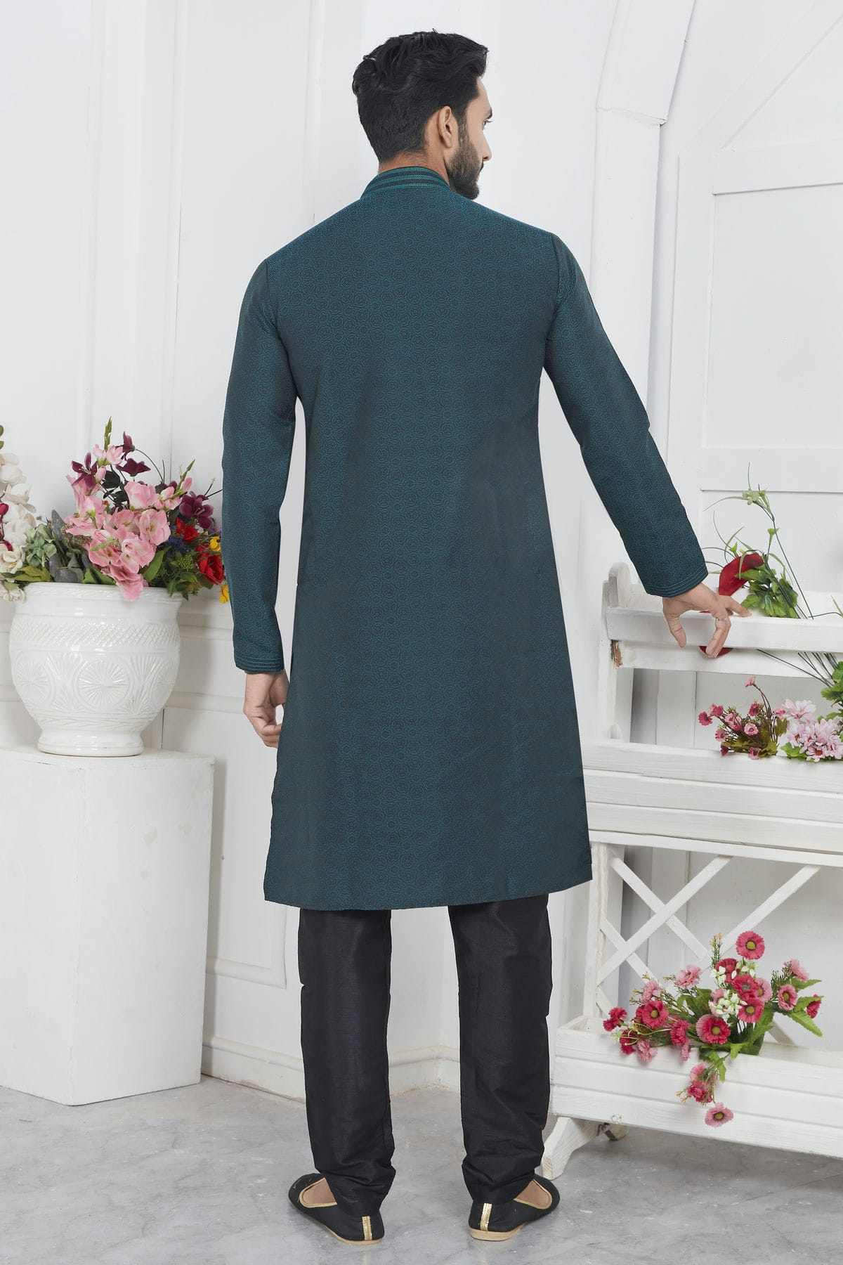 Rama Green Colour Jacquard Silk Brocade Kurta Pajama VSKP1230222