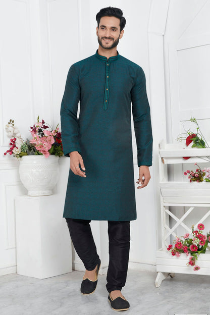 Rama Green Colour Jacquard Silk Brocade Kurta Pajama