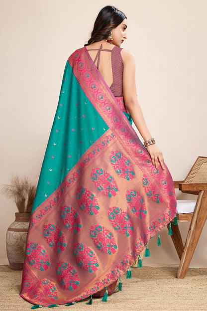 Rama Green Colour Jacquard Silk Traditional Saree