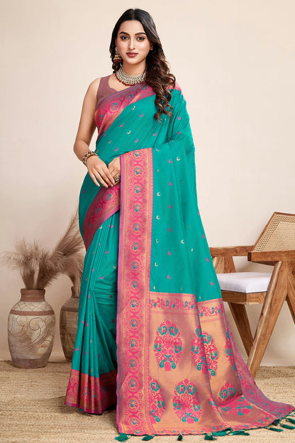 Rama Green Colour Jacquard Silk Traditional Saree