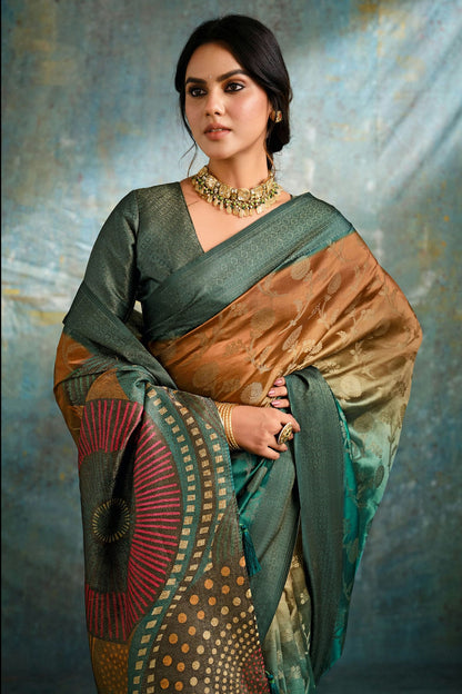 Rama Green Colour Jacquard Silk Traditional Saree