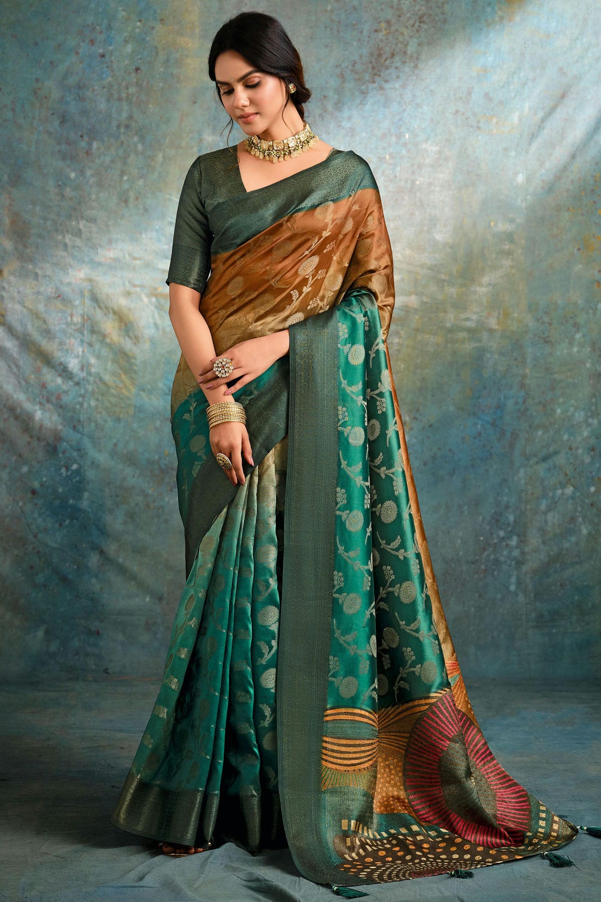 Rama Green Colour Jacquard Silk Traditional Saree