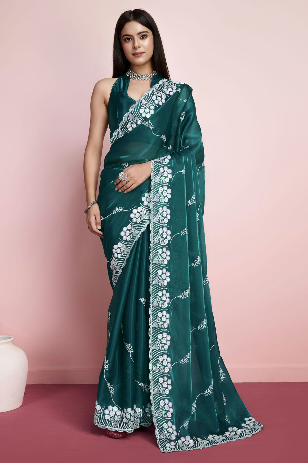 Rama Green Colour Jimmy Choo Saree