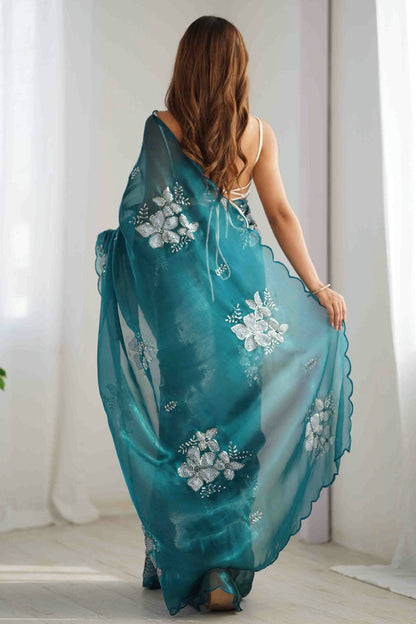 Rama Green Colour Jimmy choo Designer Saree