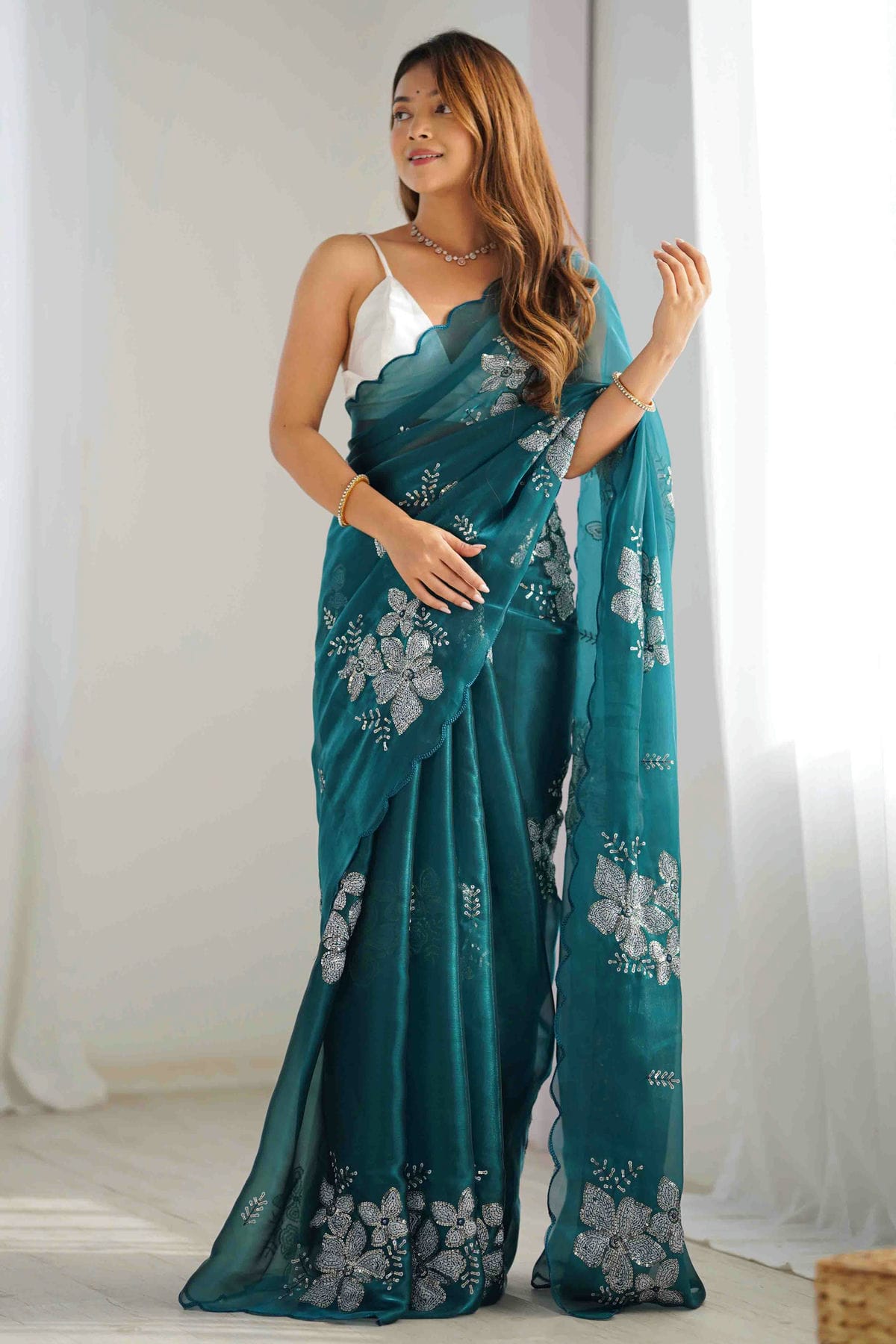 Rama Green Colour Jimmy choo Designer Saree