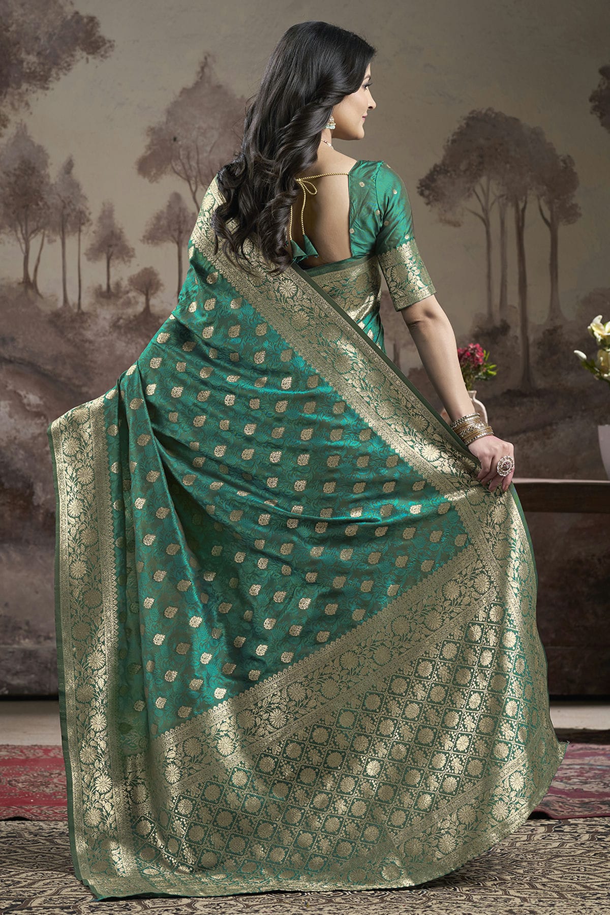 Rama Green Colour Lichi Silk Traditional Saree