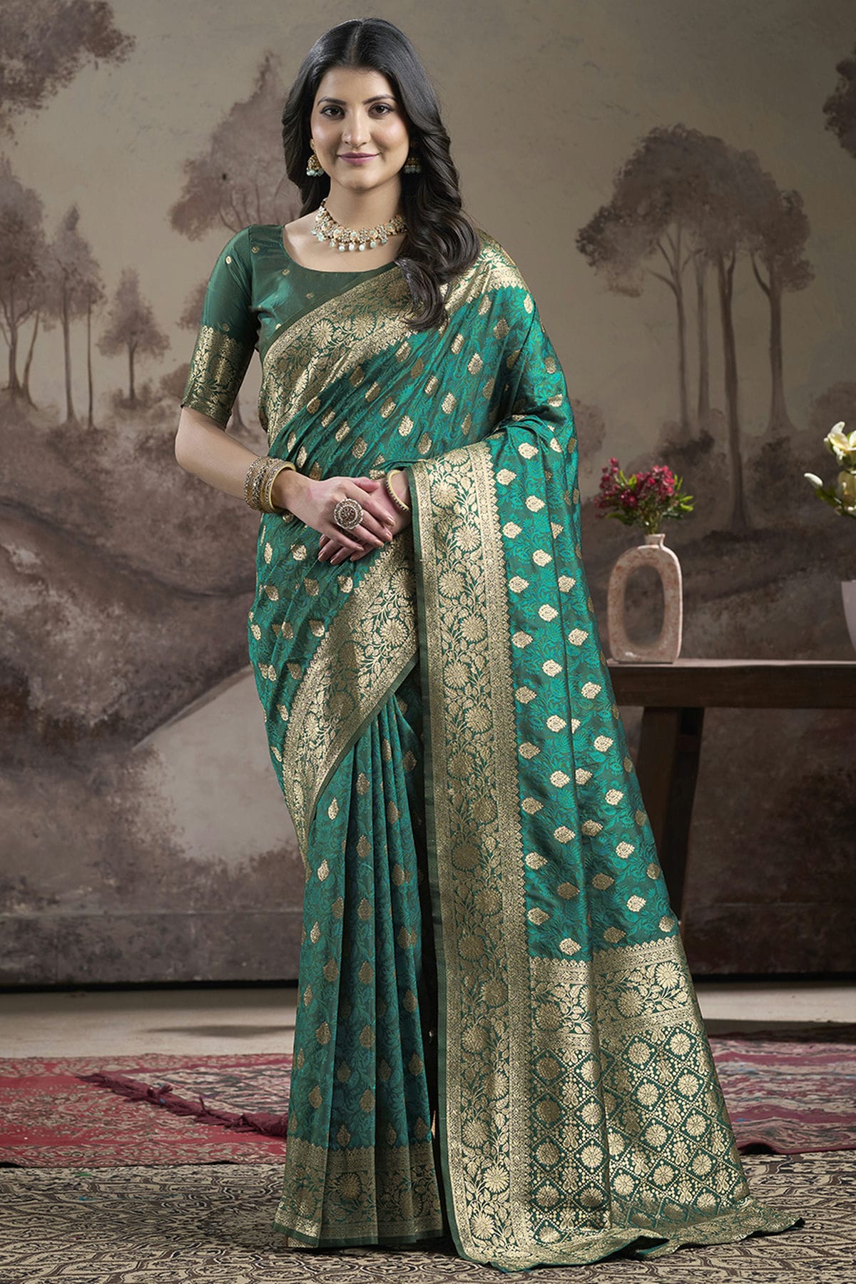 Rama Green Colour Lichi Silk Traditional Saree