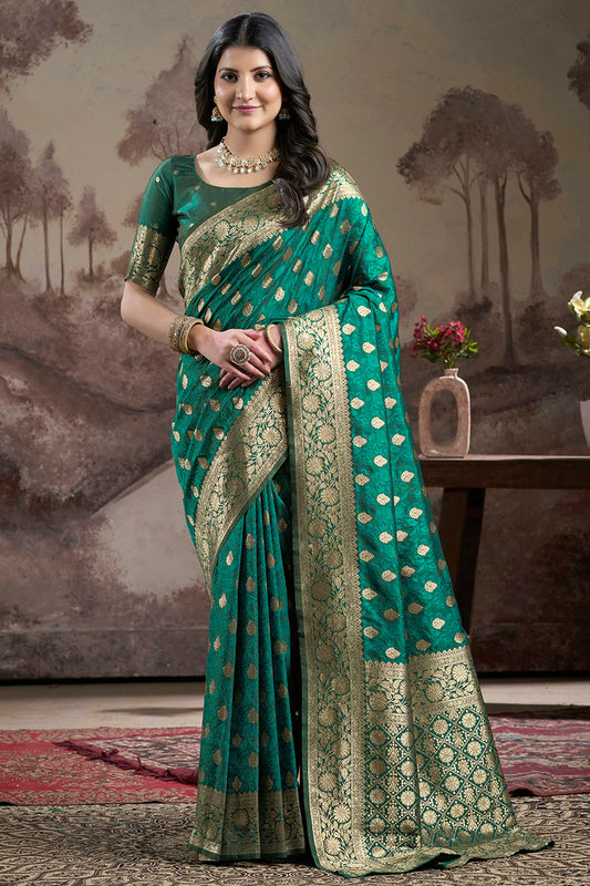 Rama Green Colour Lichi Silk Traditional Saree