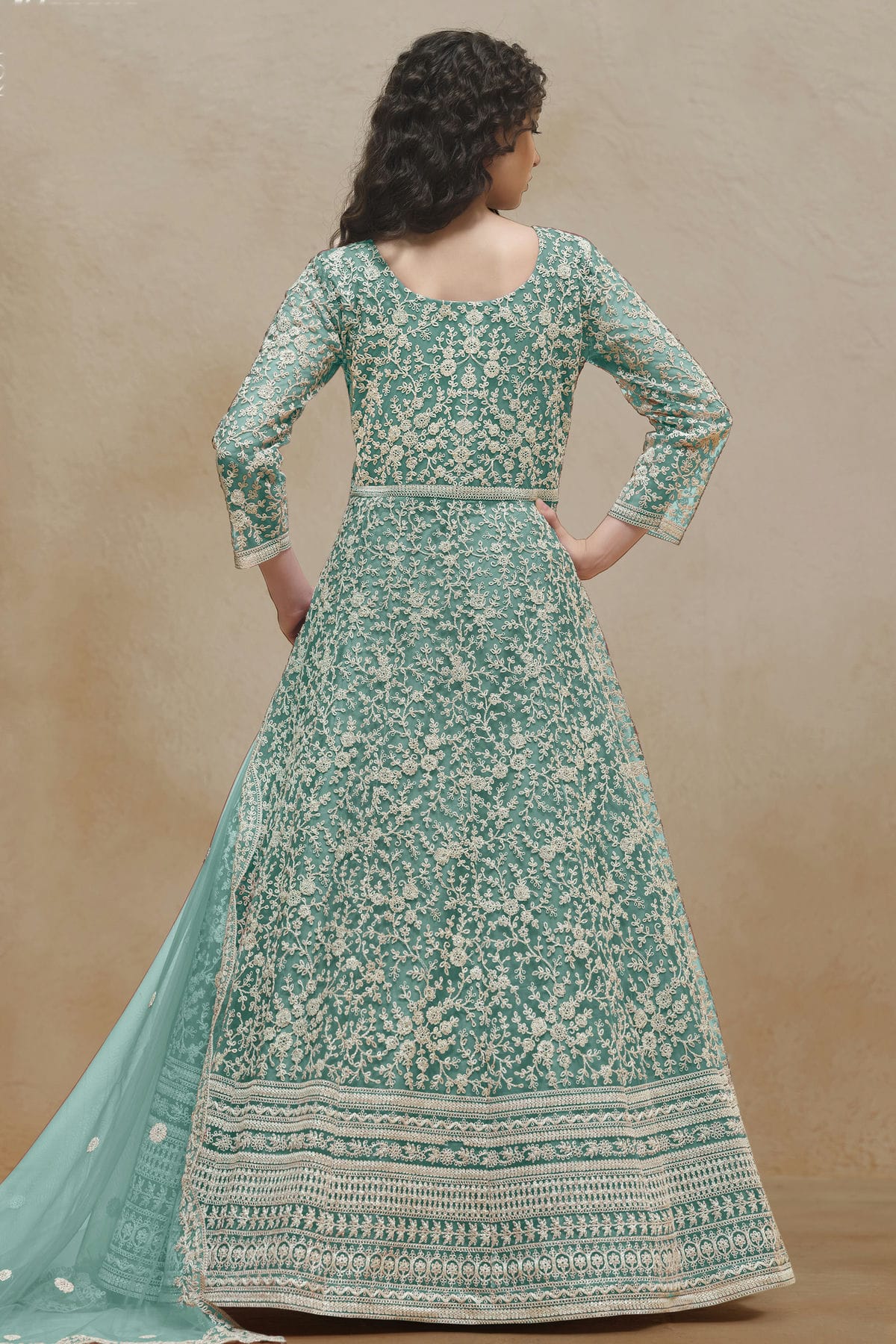 Rama Green Colour Net Semi Stitched Anarkali Suit VSSM1050623