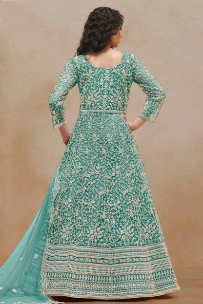 Rama Green Colour Net Semi Stitched Anarkali Suit VSSM1050623