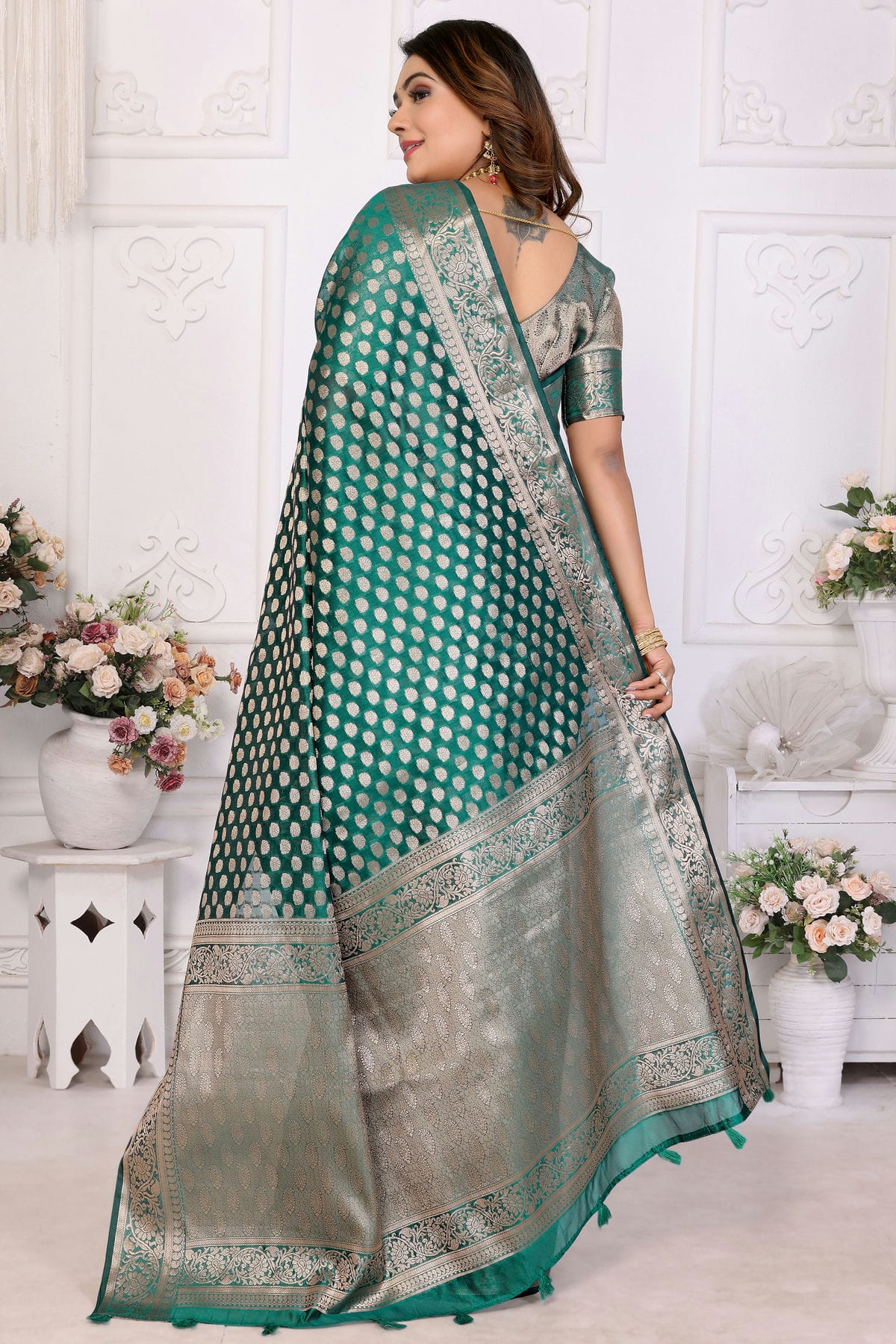 Rama Green Colour Organza Traditional Saree VSSD1112705