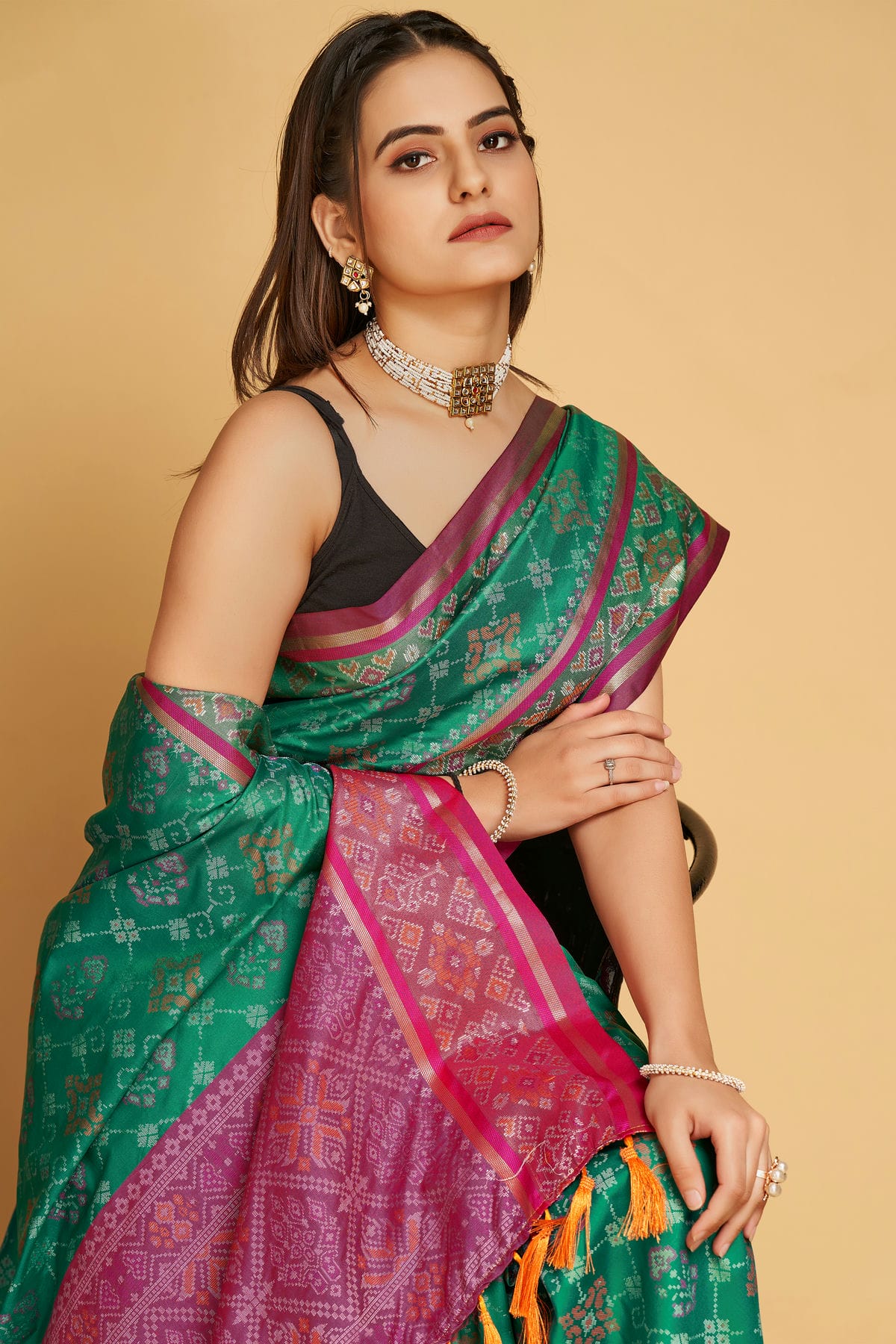 Rama Green Colour Patola Silk Saree