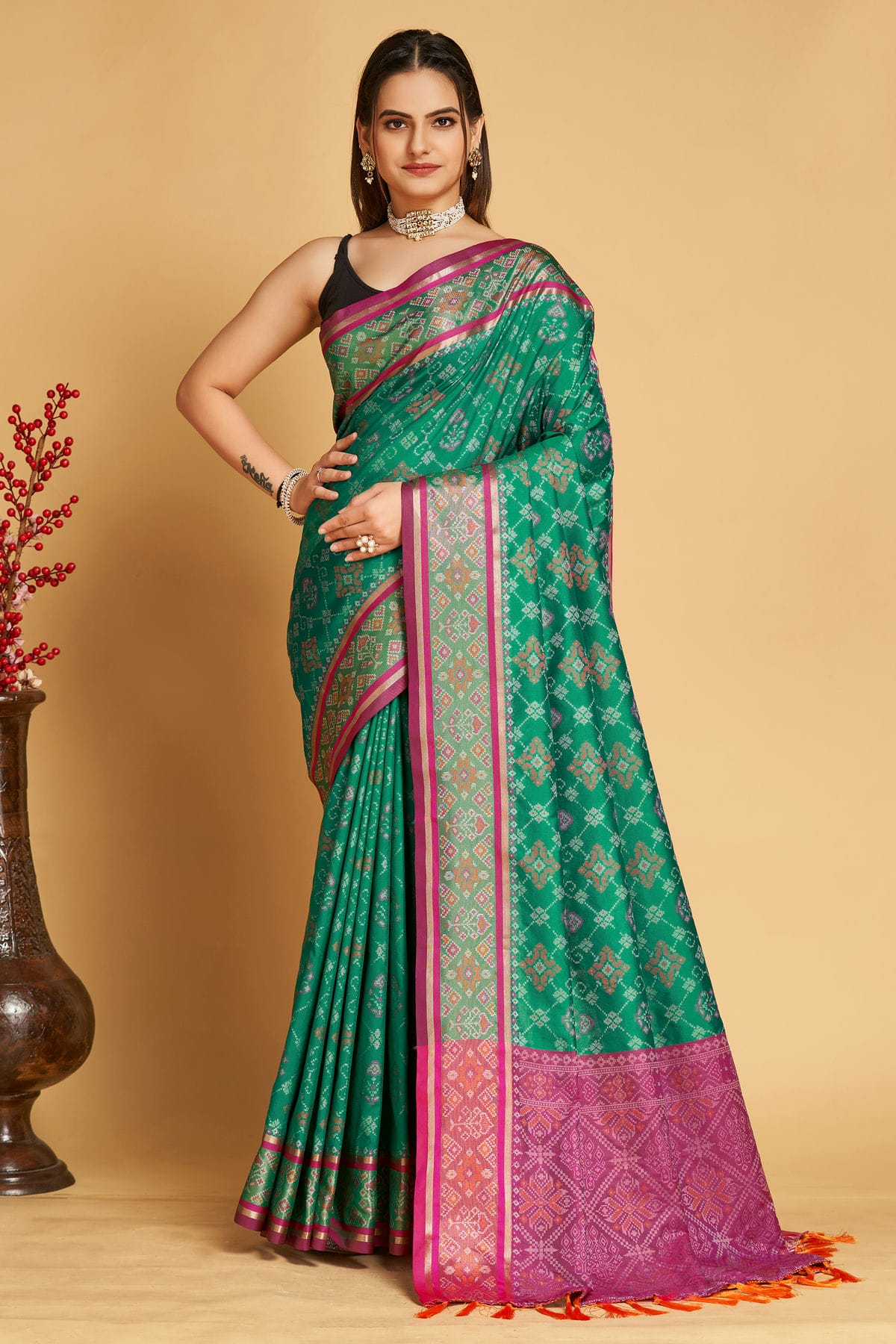 Rama Green Colour Patola Silk Saree