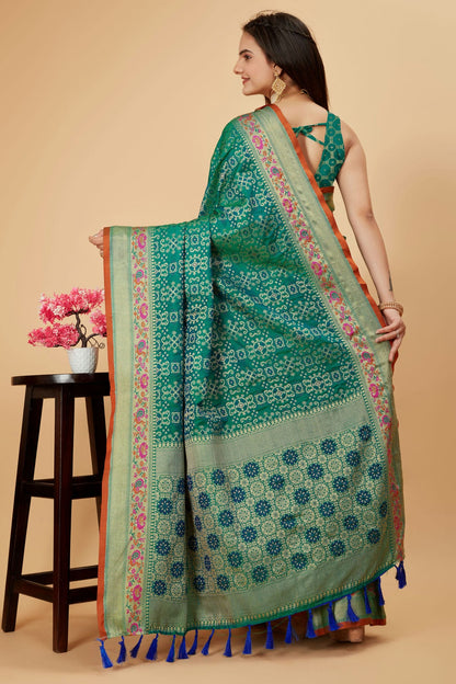 Rama Green Colour Patola Silk Saree