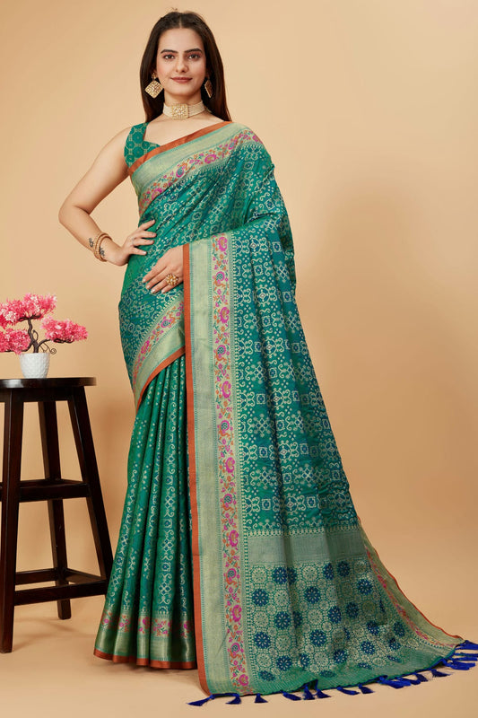 Rama Green Colour Patola Silk Saree