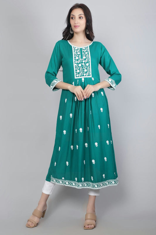 Rama Green Colour Rayon Kurti