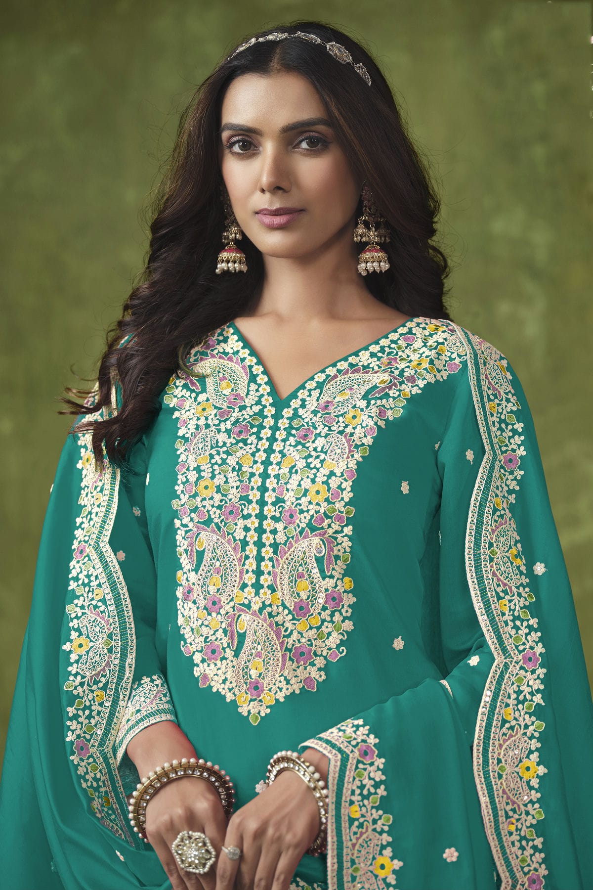 Rama Green Colour Roman Silk Patiala Suit