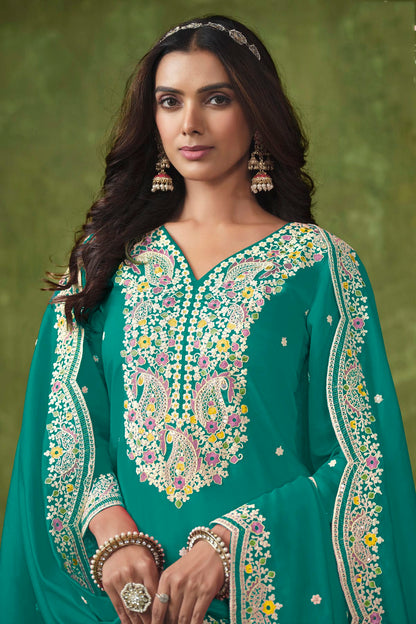 Rama Green Colour Roman Silk Patiala Suit