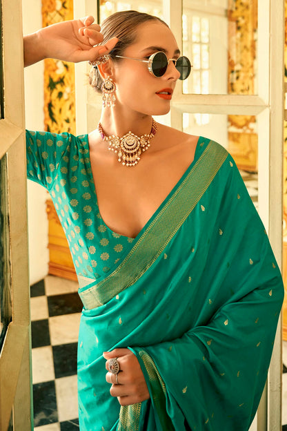 Rama Green Colour Satin Silk Saree