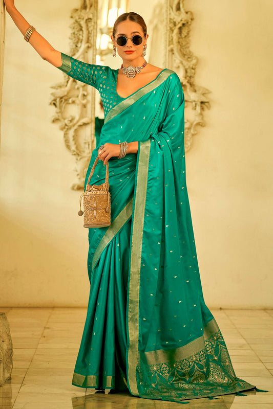 Rama Green Colour Satin Silk Saree