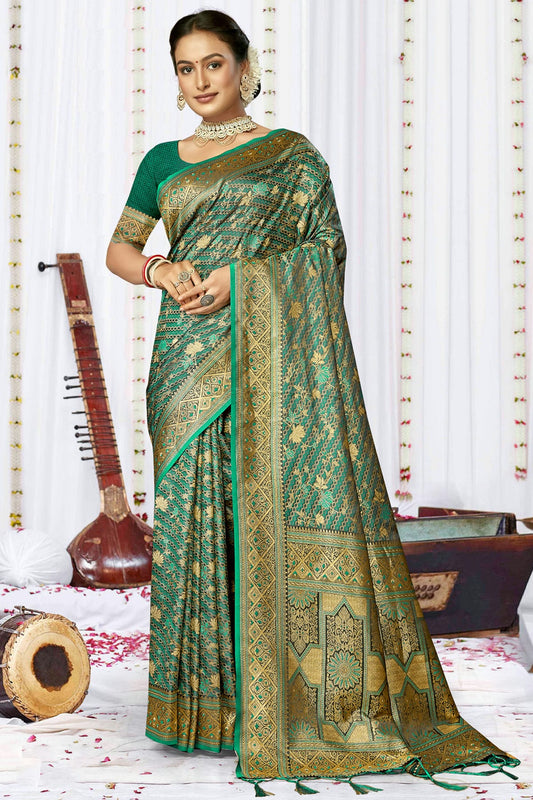 Rama Green Colour Satin Silk Traditional Saree