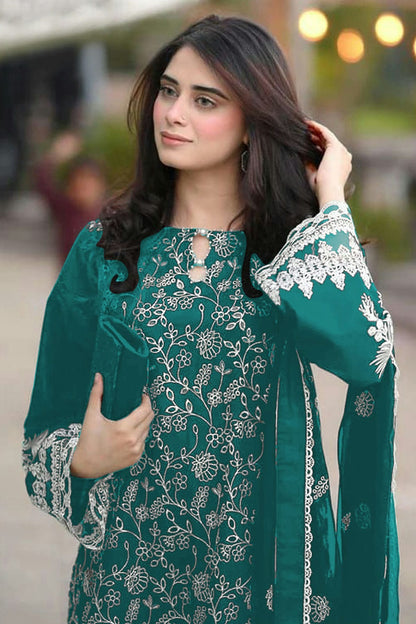 Rama Green Colour Semi Stitched Faux Georgette Pakistani Suit