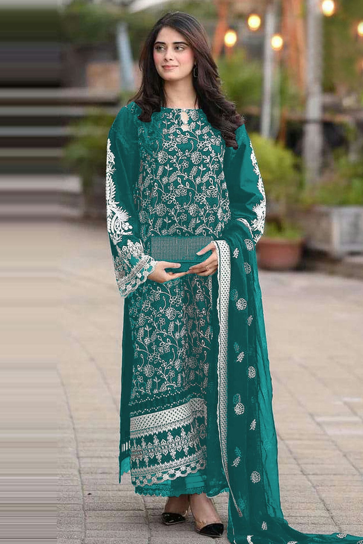 Rama Green Colour Semi Stitched Faux Georgette Pakistani Suit