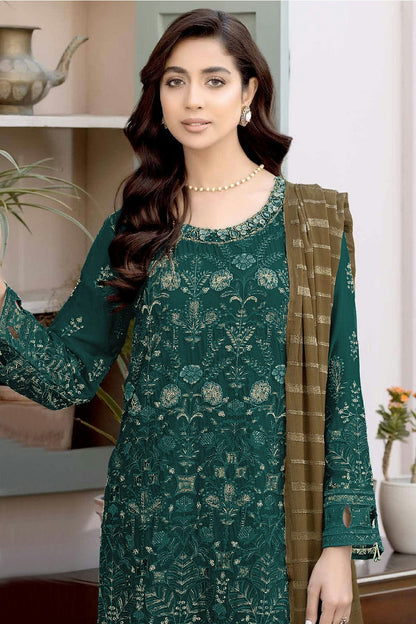 Rama Green Colour Semi Stitched Faux Georgette Pakistani Suit