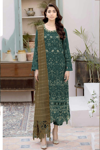 Rama Green Colour Semi Stitched Faux Georgette Pakistani Suit