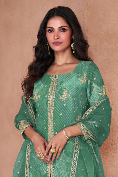 Rama Green Colour Semi Stitched Faux Georgette Sharara Suit