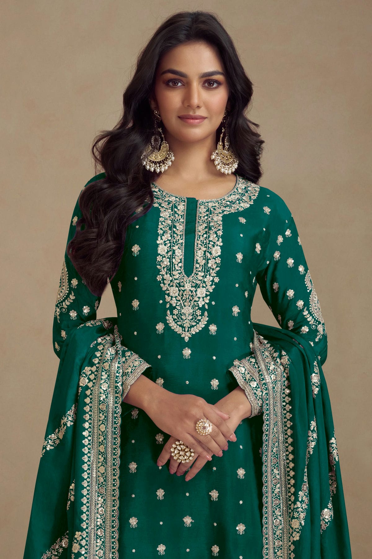 Rama Green Colour Semi Stitched Silk Palazzo Pant Suit VSSM1140669