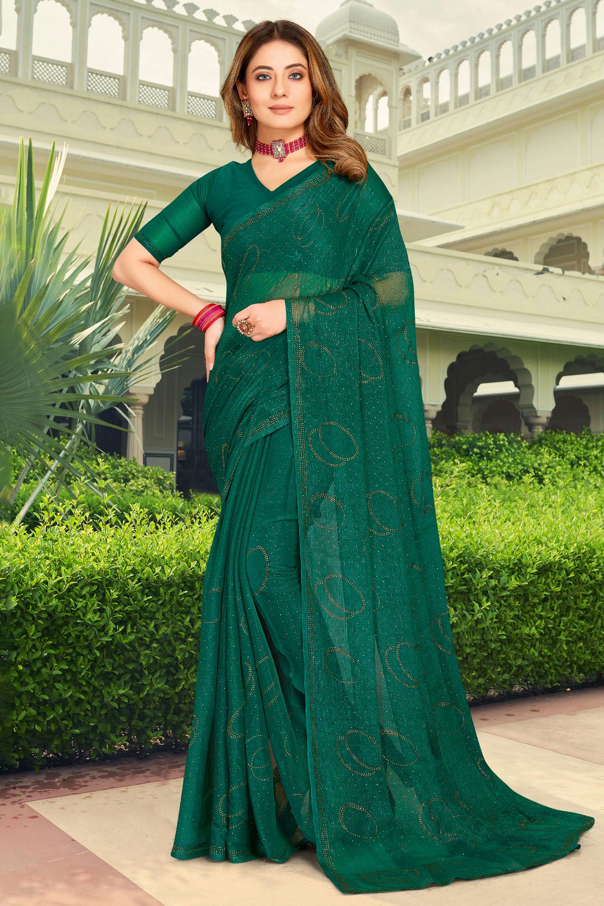 Rama Green Colour Silk Designer Saree