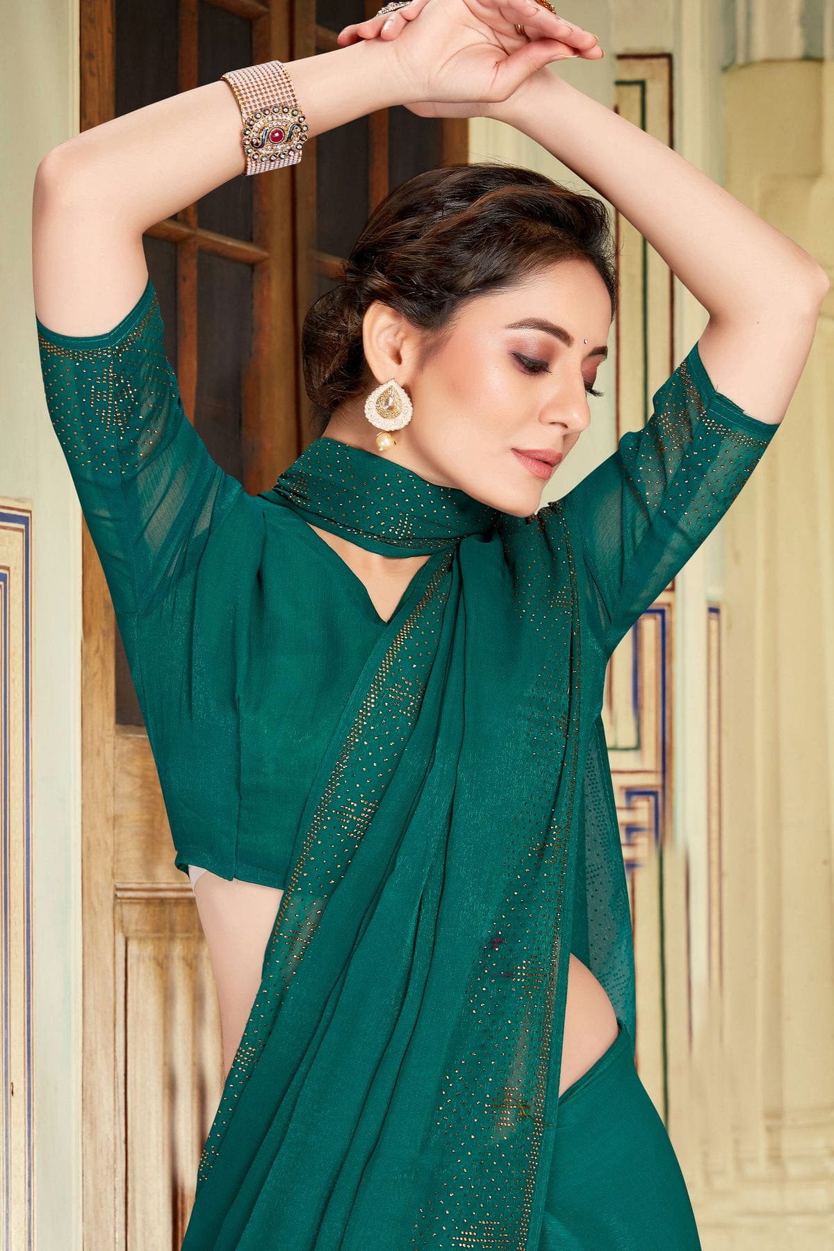 Rama Green Colour Silk Designer Saree