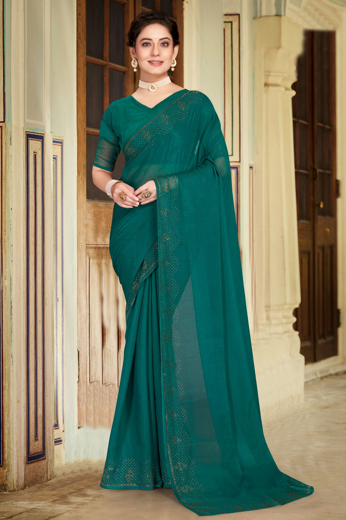 Rama Green Colour Silk Designer Saree