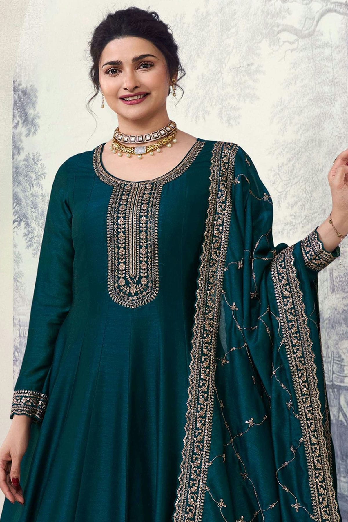 Rama Green Colour Silk Georgette Anarkali Suit