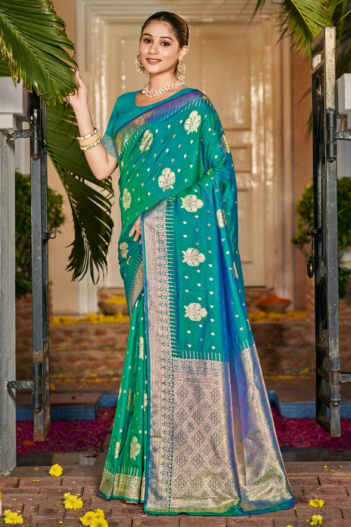 Rama Green Colour Silk Traditional Saree