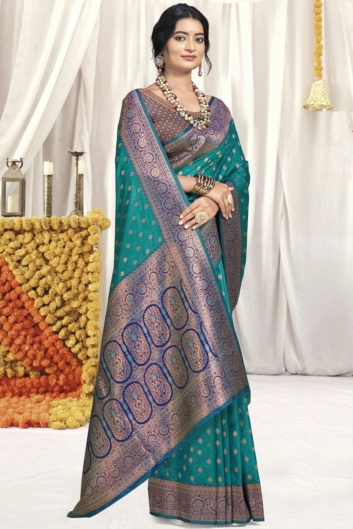 Rama Green Colour Silk Traditional Saree