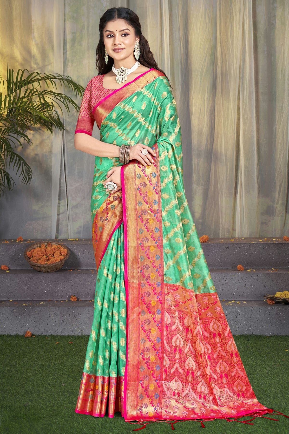 Rama Green Colour Silk Traditional Saree