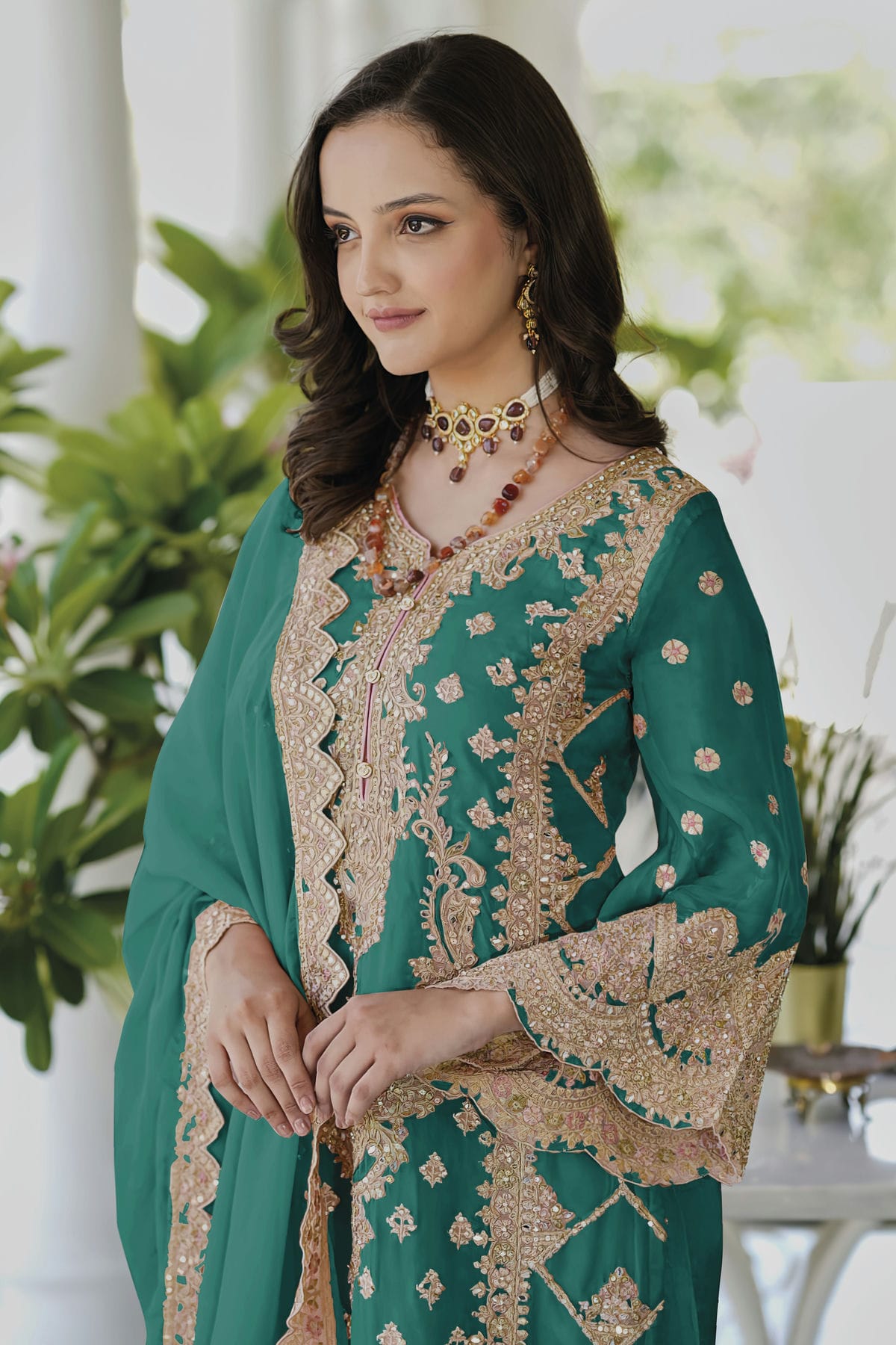 Rama Green Colour Soft Organza Readymade Pakistani Suit